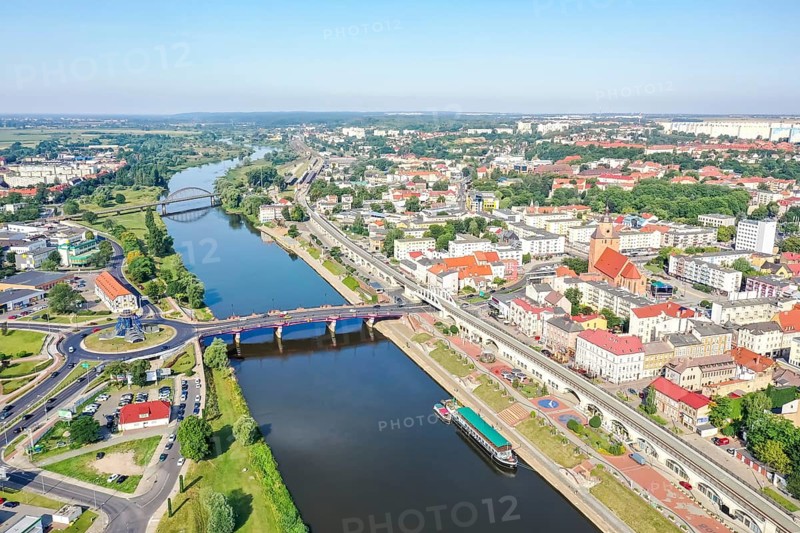 Aerial view of Landsberg an der Warthe town on the river in Gorzow Wielkopolski