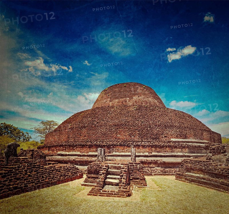 Vintage retro hipster style travel image of ancient Buddhist dagoba