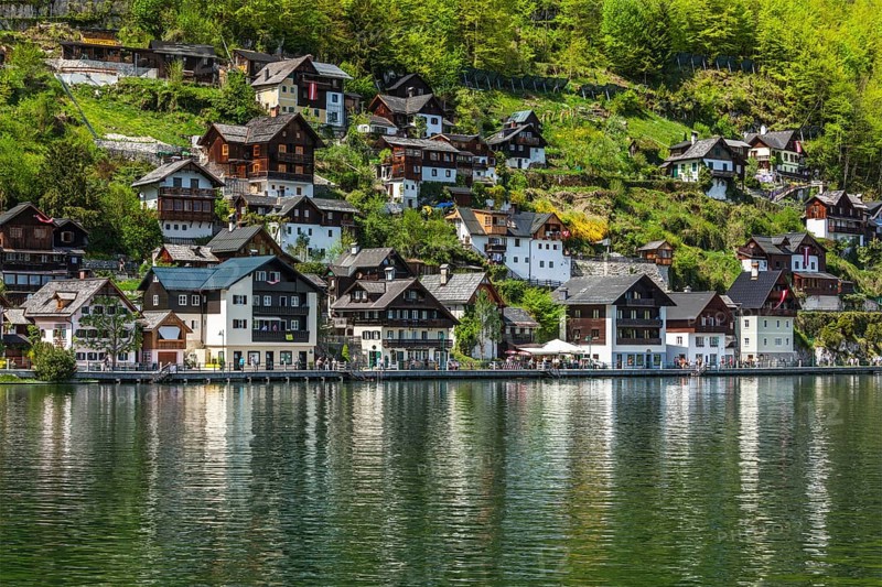 Austrian tourist destination Hallstatt village on Hallstatter See in Austrian alps. Salzkammergut region