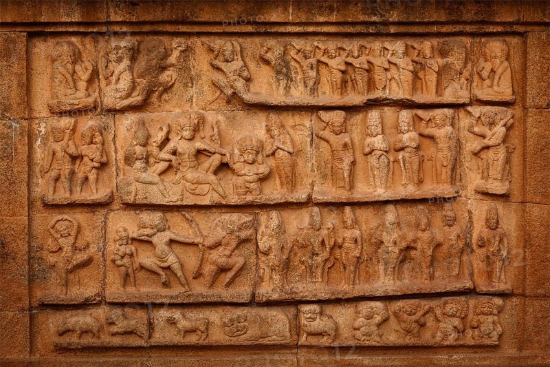 Ancient bas relief. Brihadishwara Temple. Tanjore