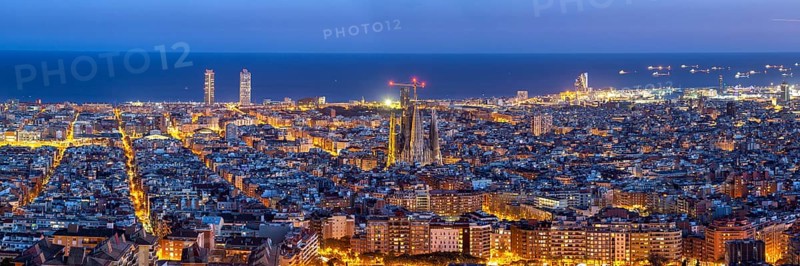 Skyline city overview with Sagrada Familia church panorama in Barcelona