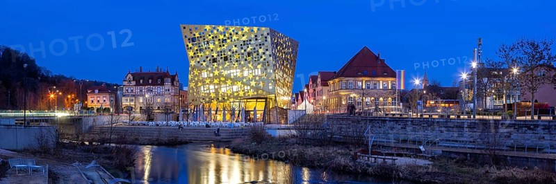 Forum and River Rems at Night Holiday Travel Panorama in Schwaebisch Gmuend
