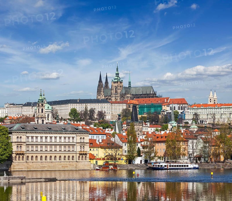 View of Charles bridge over Vltava river and Gradchany