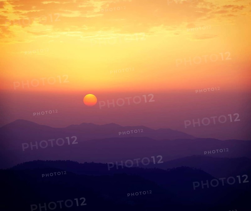 Vintage retro effect filtered hipster style travel image of sunset in Himalayas. Shimla