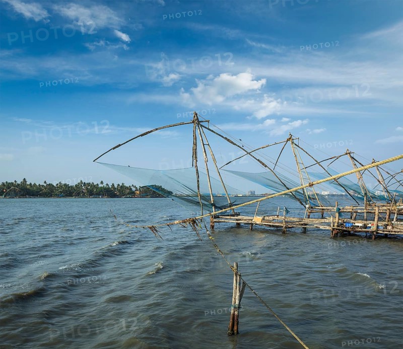 Kochi chinese fishnets on sunset. Fort Kochin
