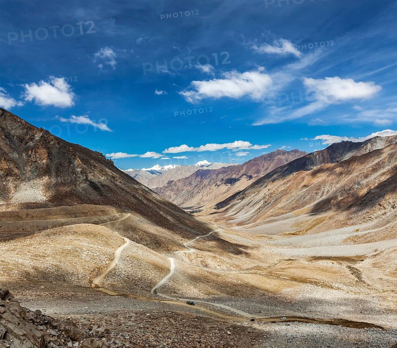 Himalayan valley landscape with road near Kunzum La pass