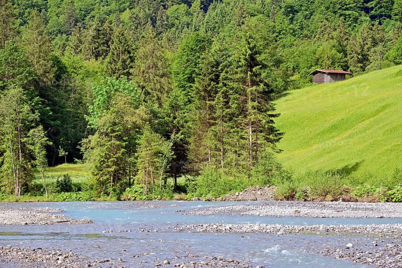 View of the Stillach river landscape