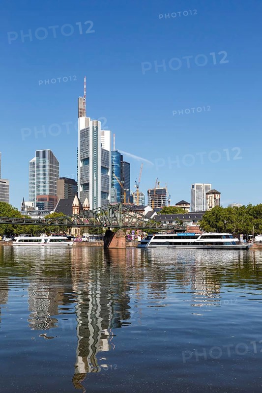 Skyline with River Main Eiserner Steg Bridge Travel in Frankfurt