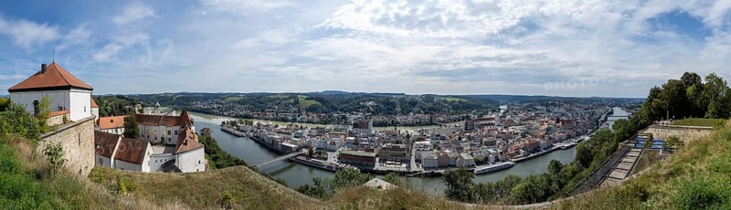 View from the Veste Oberhaus of the old town between the Inn and the Danube