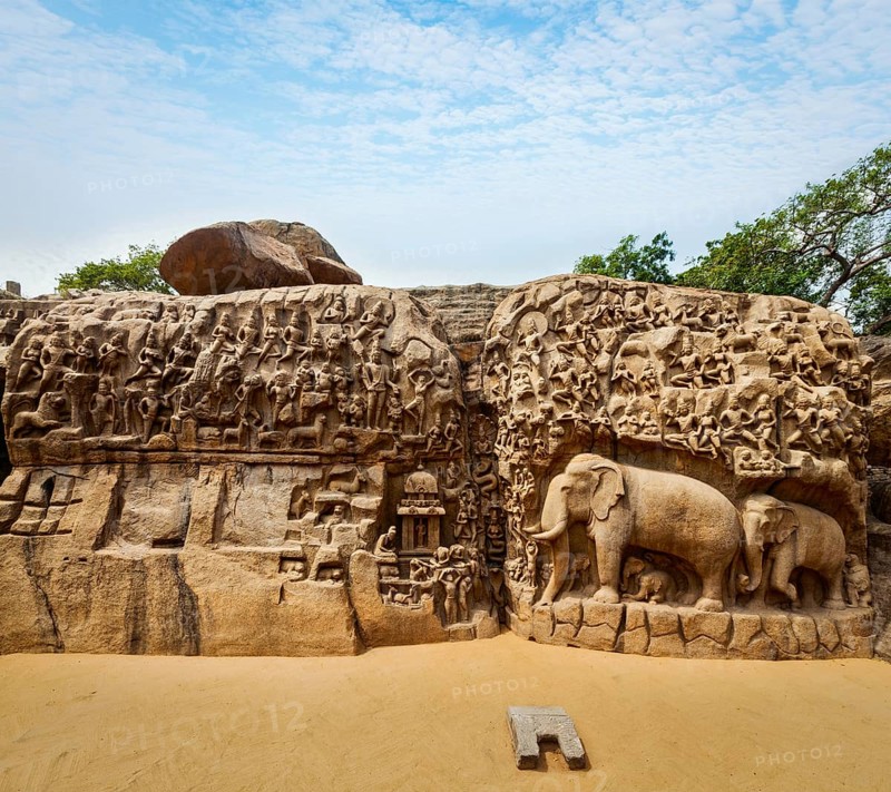 Descent of the Ganges and Arjuna's Penance ancient stone sculpture