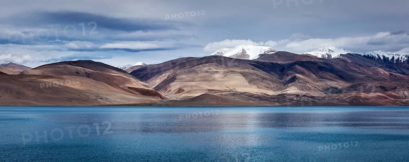 Panorama of Himalayan mountain lake in Himalayas Tso Moriri