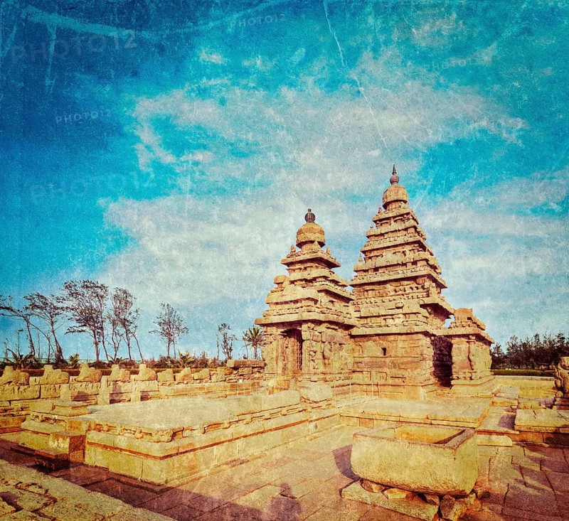 Vintage retro hipster style travel image of famous Tamil Nadu landmark