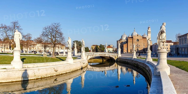 Prato Della Valle square with statues travel city panorama in Padua