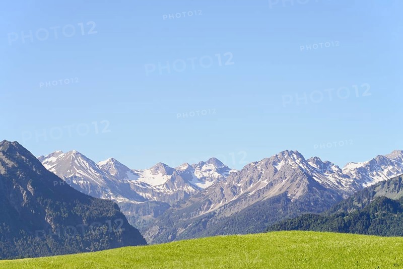 View of the mountain panorama of the Allgaeu Alps