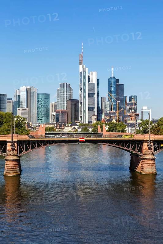 Skyline with River Main and Ignatz Bubis Bridge Travel in Frankfurt
