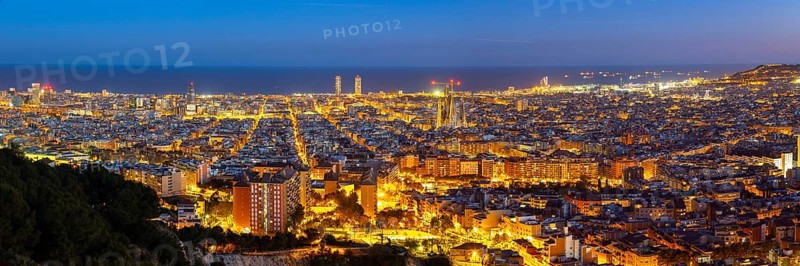 Skyline city overview with Sagrada Familia church panorama in Barcelona