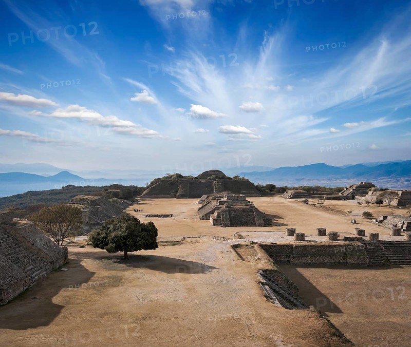 Ancient ruins on plateau Monte Alban in Mexico