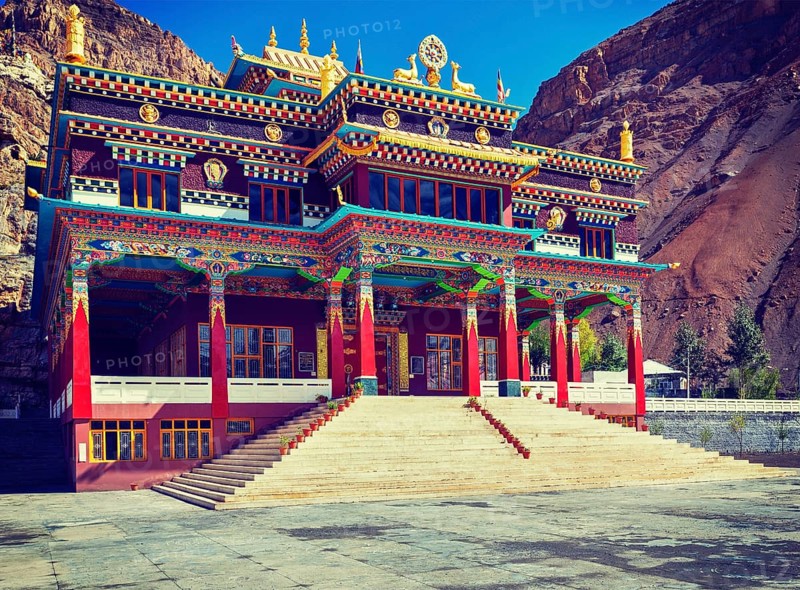 Vintage retro effect filtered hipster style travel image of Buddhist monastery in Kaza. Spiti Valley