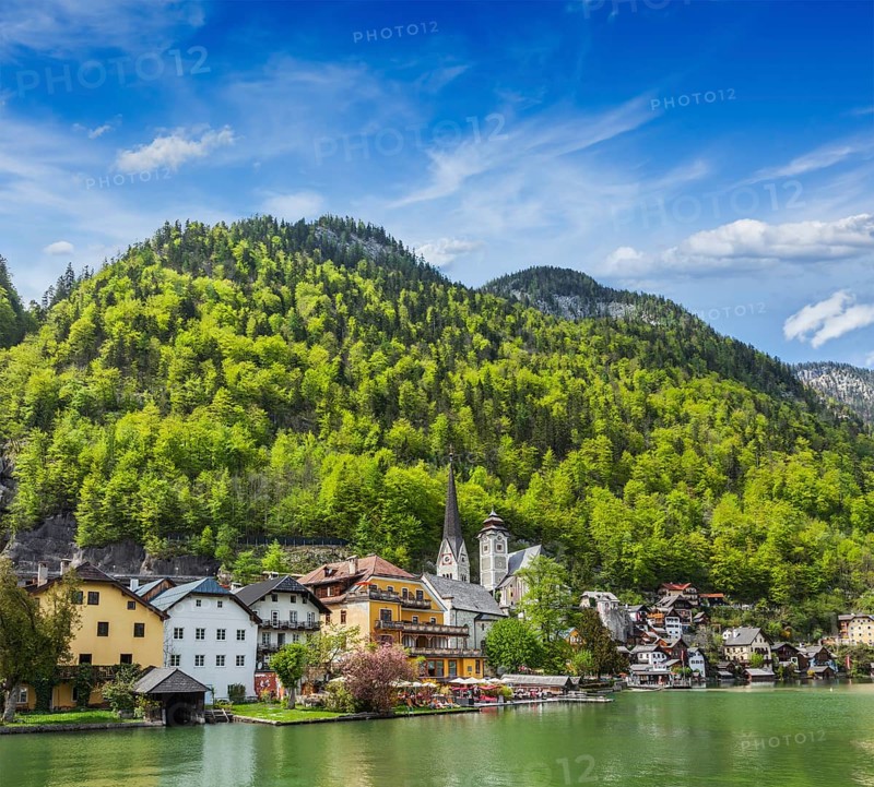 Austrian tourist destination Hallstatt village on Hallstatter See in Austrian alps. Salzkammergut region