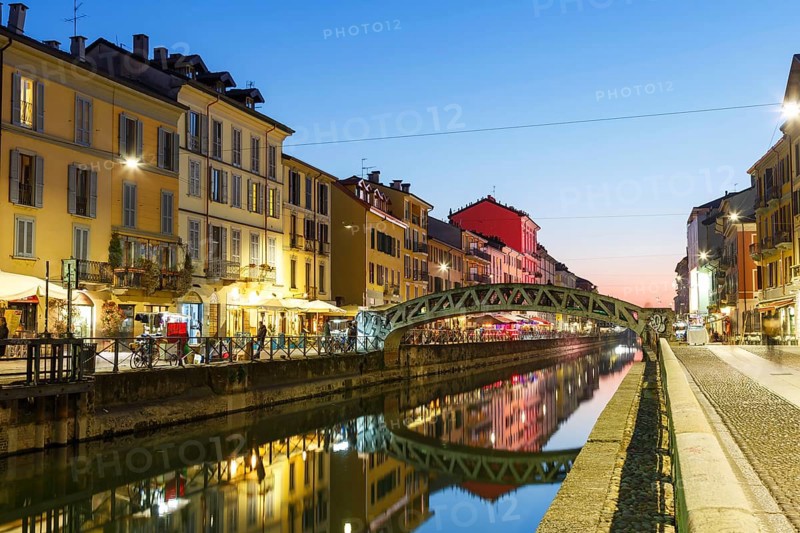 Navigli Milano restaurant and bar quarter holiday travel city blue hour in Milan