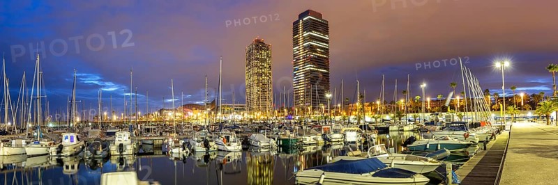 Marina Yacht Port Olimpic city in the evening panorama in Barcelona