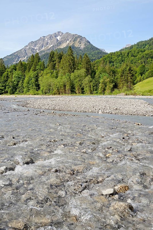 View of the Stillach river landscape and the mountains