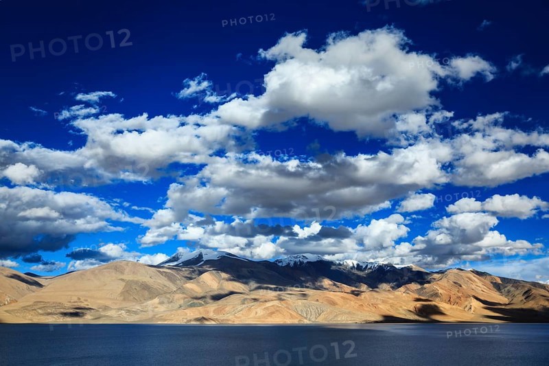 Himalayan mountain lake in Himalayas Tso Moriri on sunset