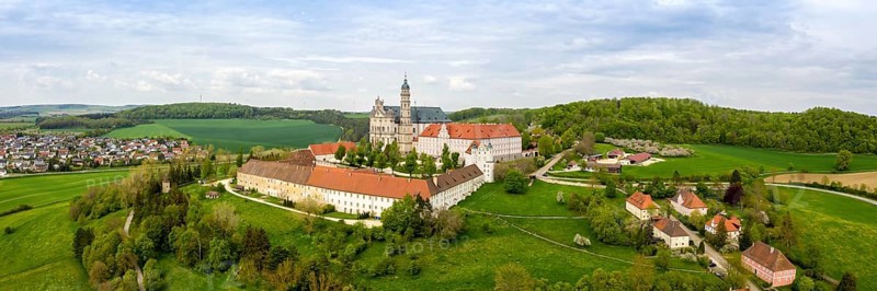 Abbey baroque church aerial panorama in Neresheim