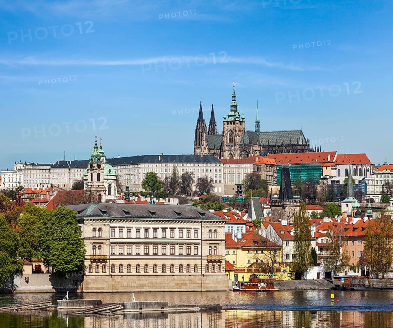 View of Charles bridge over Vltava river and Gradchany