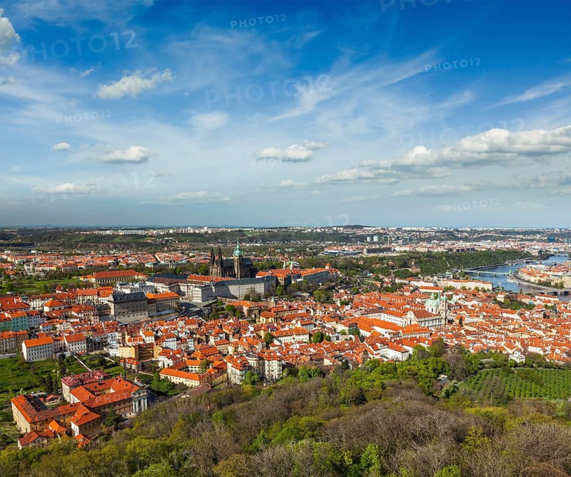 Aerial view of Hradchany part of Prague: the Saint Vitus