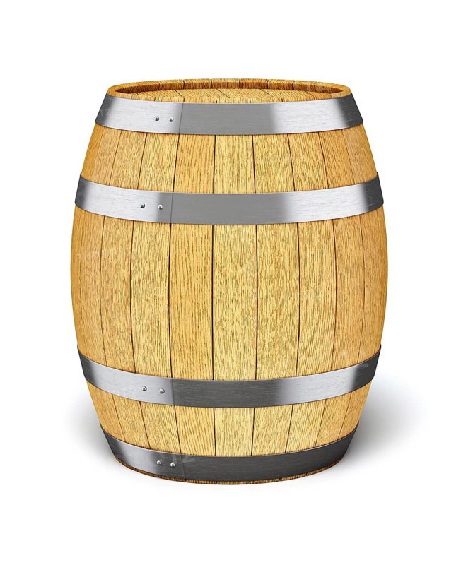 Wooden oak brandy wine beer barrel isolated on white background