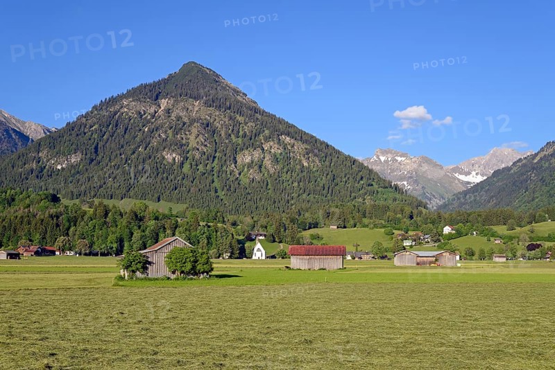 View from the Loretto meadows to the hay harvest and to the mountain Schattenberg 1721m