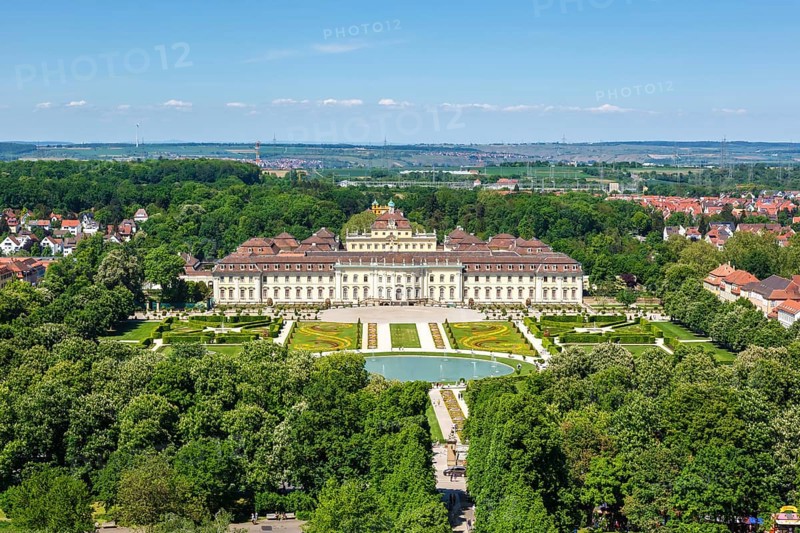 Palace Blooming Baroque Residence Palace Aerial Photo Travel Architecture in Ludwigsburg