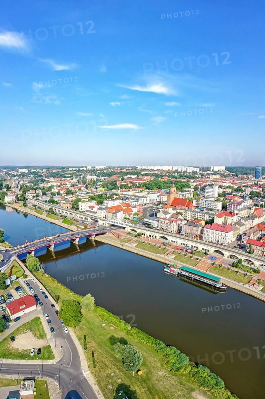 Aerial view of Landsberg an der Warthe town on the river in Gorzow Wielkopolski