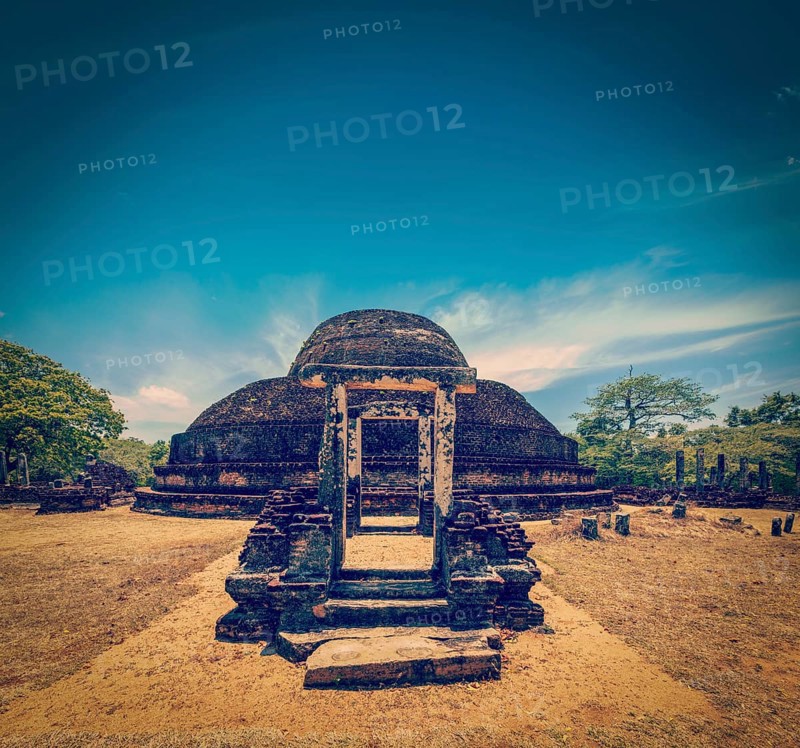 Vintage retro hipster style travel image of ancient Buddhist dagoba