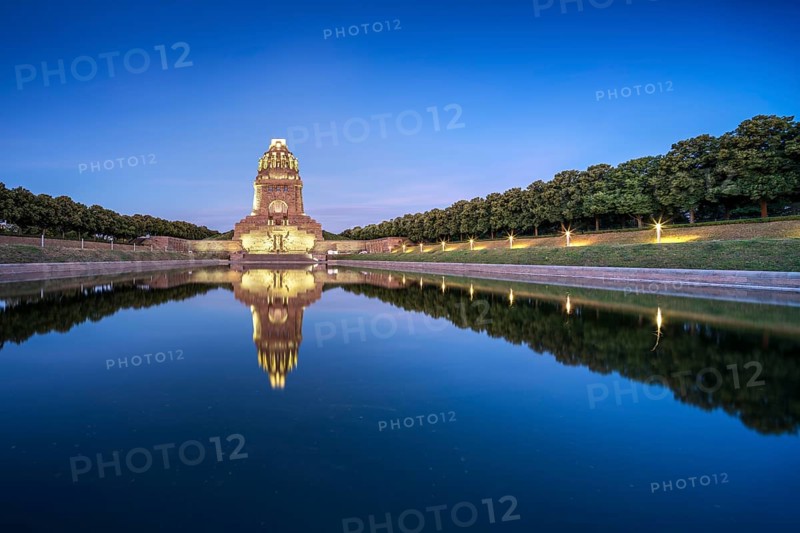 Illuminated Monument to the Battle of the Nations at dusk