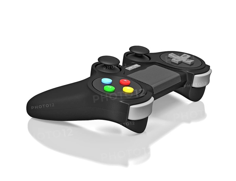 Gamepad joypad for video game console isolated on white background with reflection