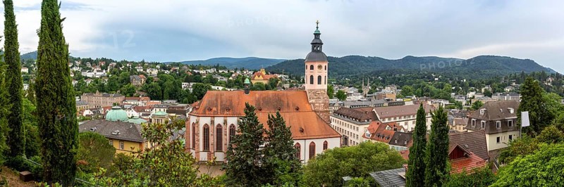 View of the city of Baden-Baden in the Black Forest with church Panorama in Baden-Baden