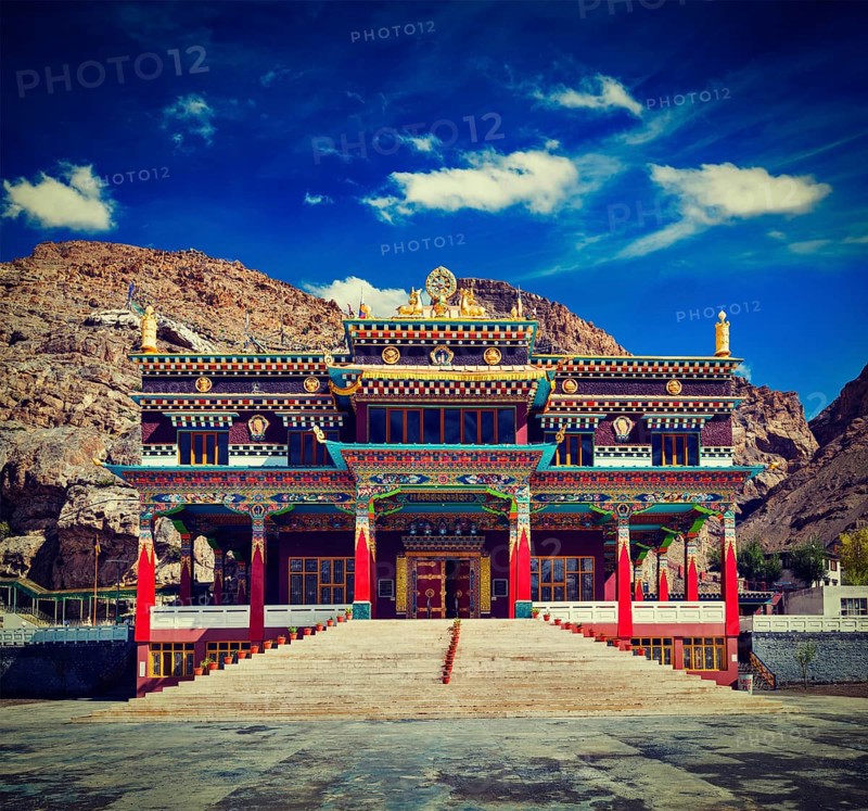 Vintage retro effect filtered hipster style travel image of Buddhist monastery in Kaza. Spiti Valley