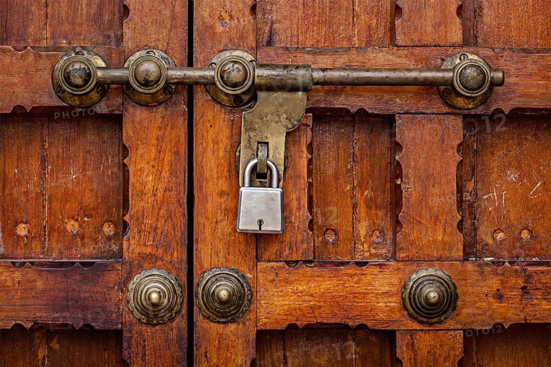 Latch with padlock on door in India