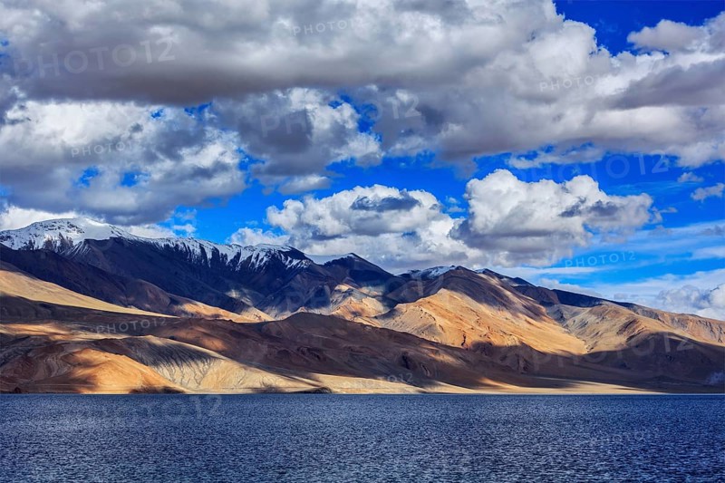 Himalayan mountain lake in Himalayas Tso Moriri on sunset