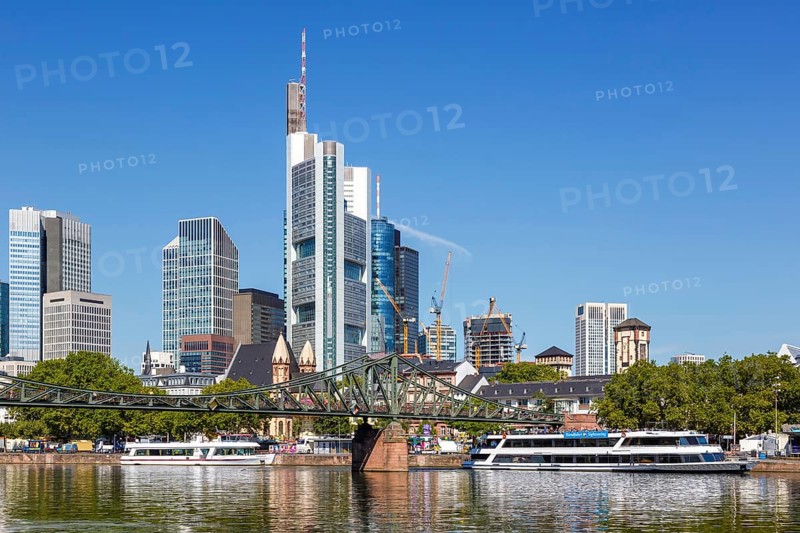 Skyline with River Main Eiserner Steg Bridge Travel in Frankfurt