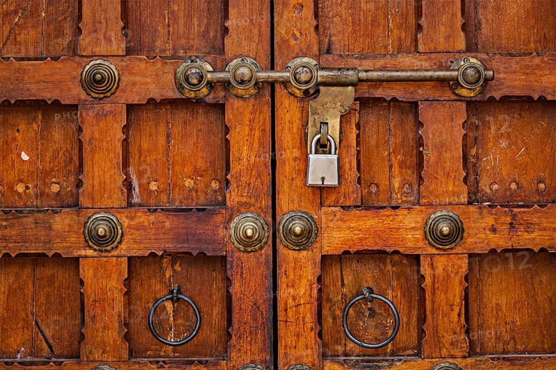 Latch with padlock on door in India