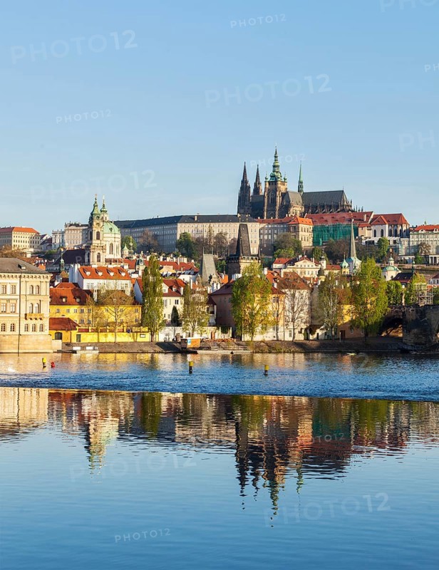 View of Charles bridge over Vltava river and Gradchany