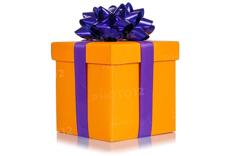 Gift birthday Christmas birthday gift box orange cut out isolated in Stuttgart