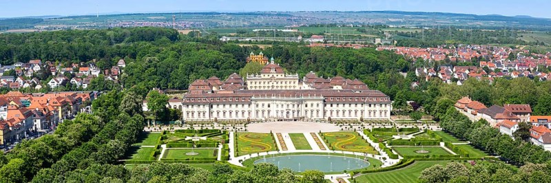 Palace Blooming Baroque Residence Panorama Aerial Photo Travel Architecture in Ludwigsburg