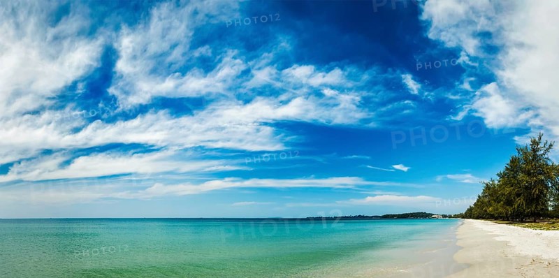 Panorama of Sihanoukville beach with beautiful sky cloudscape