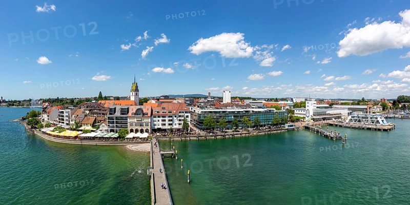 Lakeside promenade at Lake Constance Travel Harbour City Panorama from above in Friedrichshafen