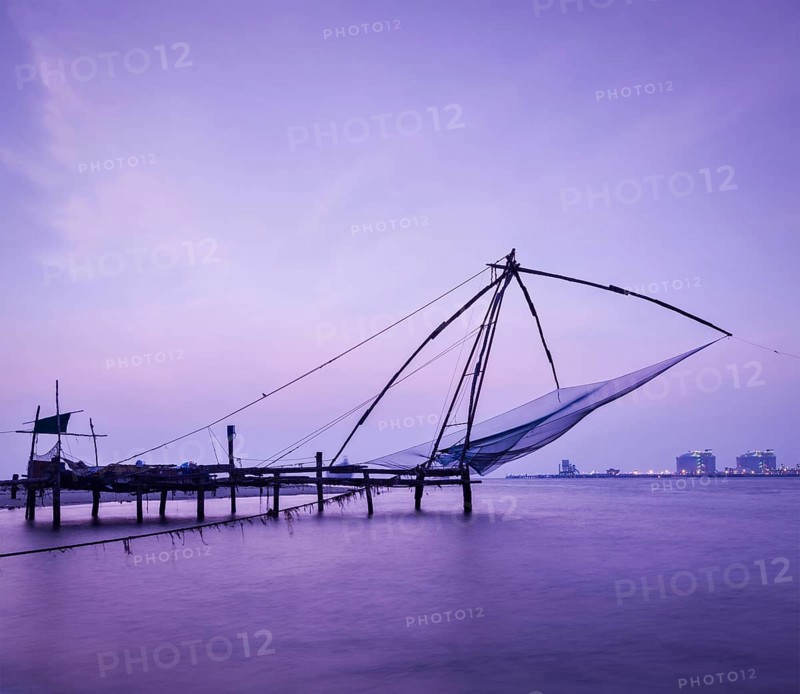 Kochi chinese fishnets on sunset. Fort Kochin
