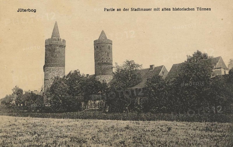 City wall with historical towers in Jueterbog